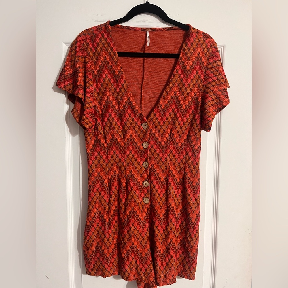 Free People Orange and Red Knit Romper
